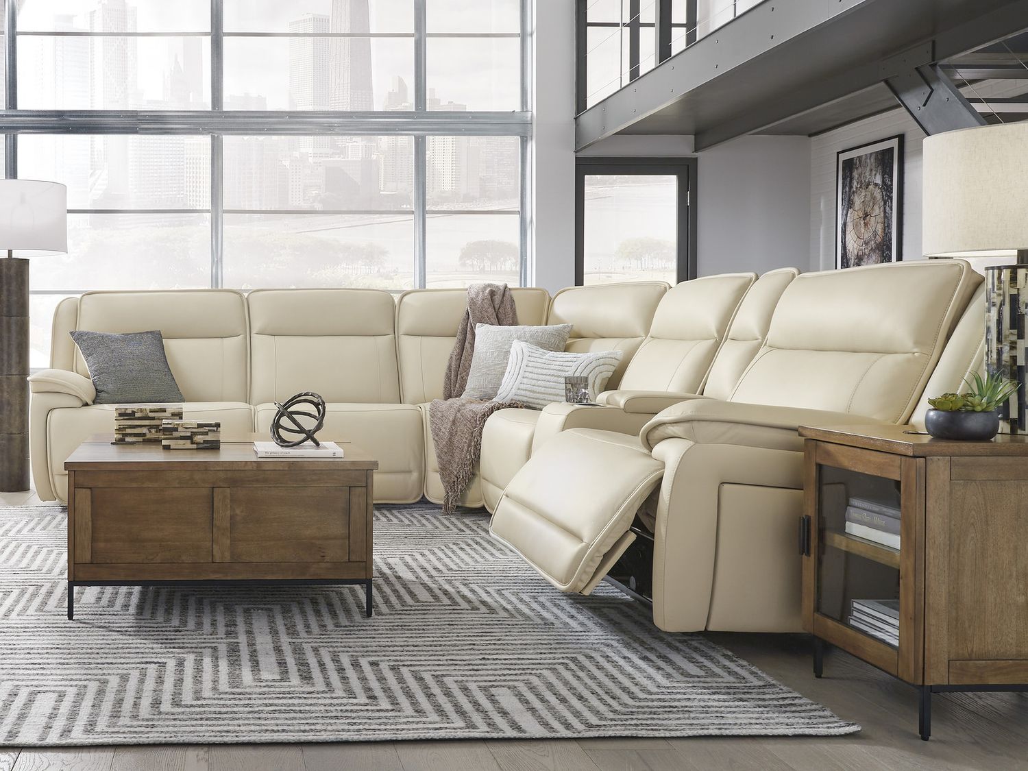 Double Deal 7-Piece Reclining Sectional with 2 Consoles In Almond U13001S9