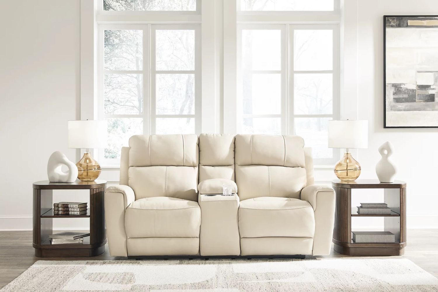 Dahlmoore Power Reclining Loveseat with Console In Almond U1320096