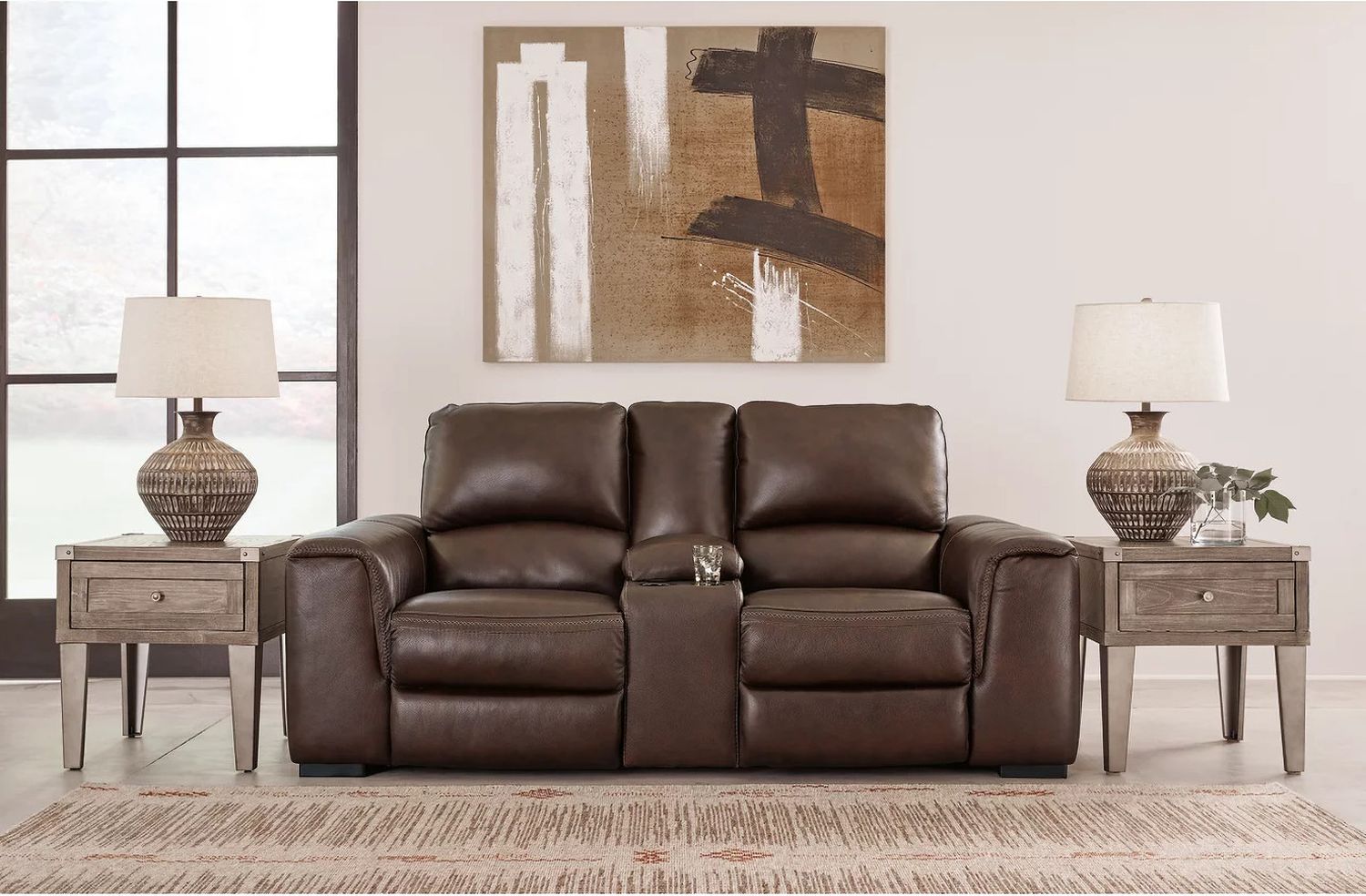 Alessandro Power Reclining Console Loveseat With Adjustable Headrest In Walnut U2550218