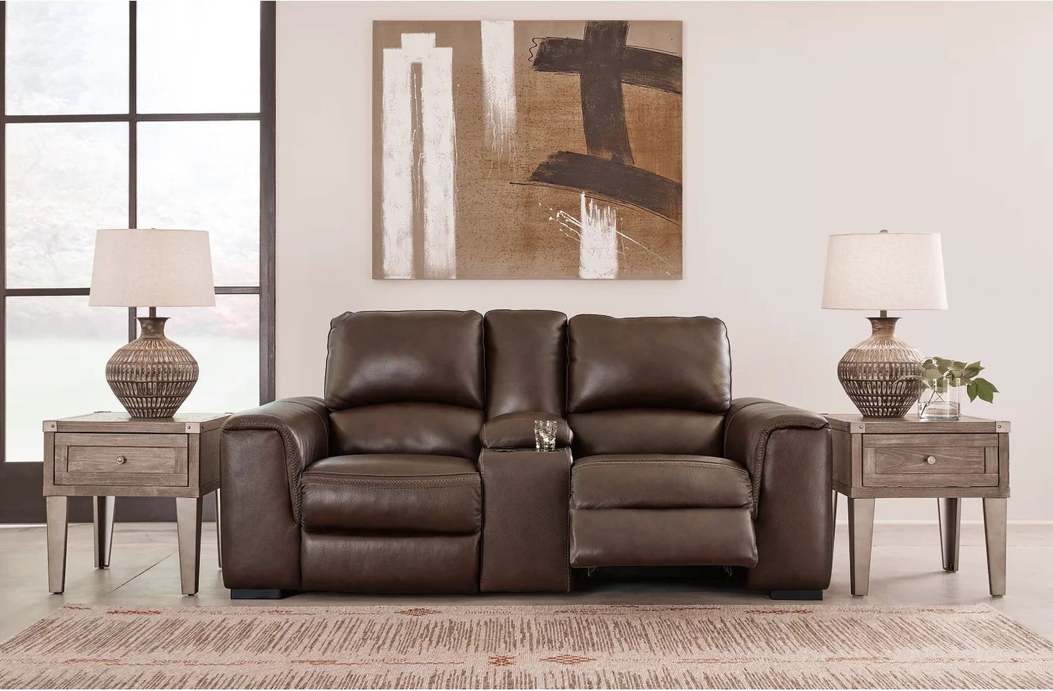 Alessandro Power Reclining Console Loveseat With Adjustable Headrest In Walnut U2550218
