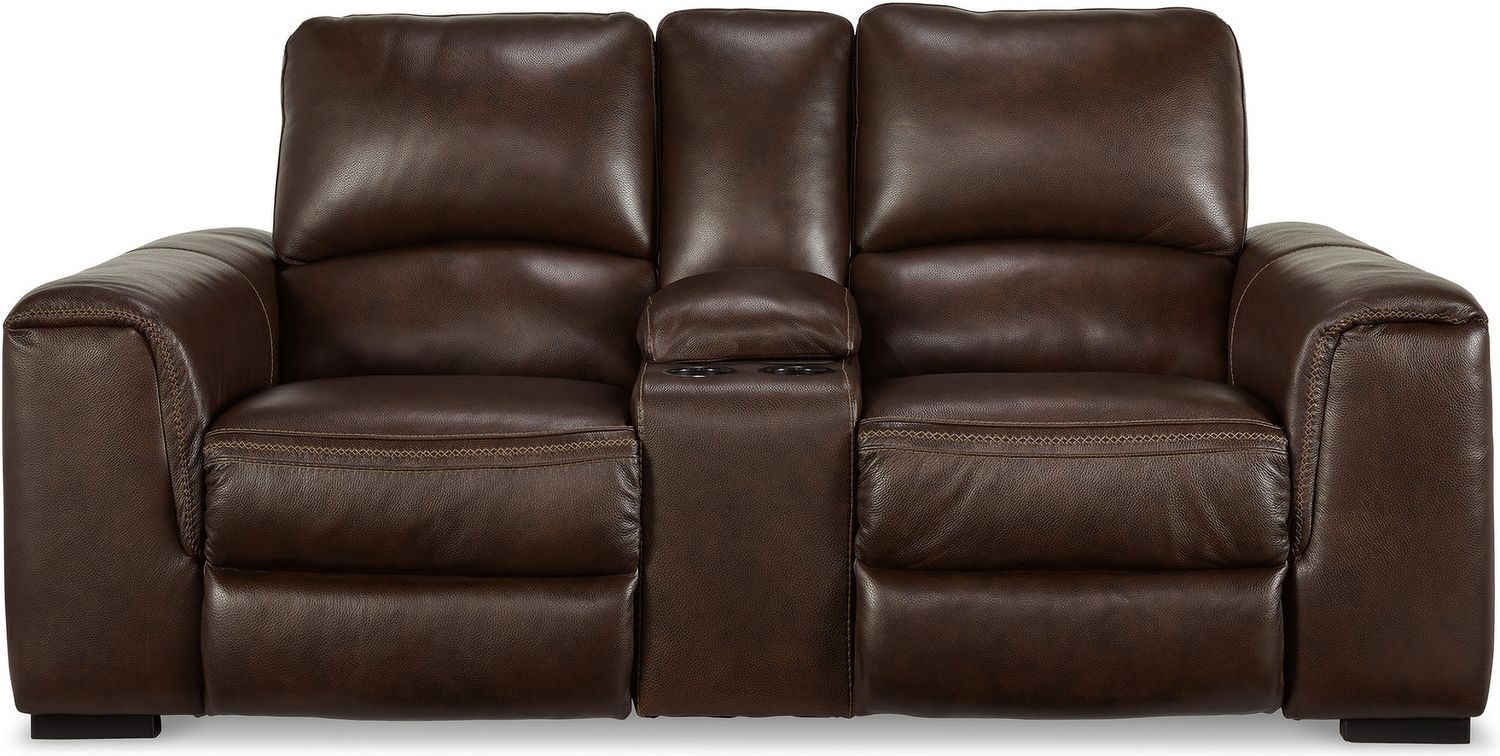 Alessandro Power Reclining Console Loveseat With Adjustable Headrest In Walnut U2550218