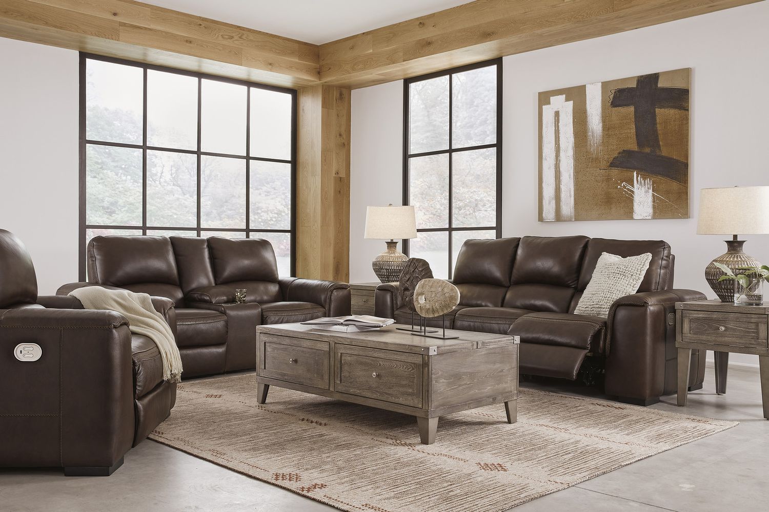 Alessandro Power Reclining Console Loveseat With Adjustable Headrest In Walnut U2550218