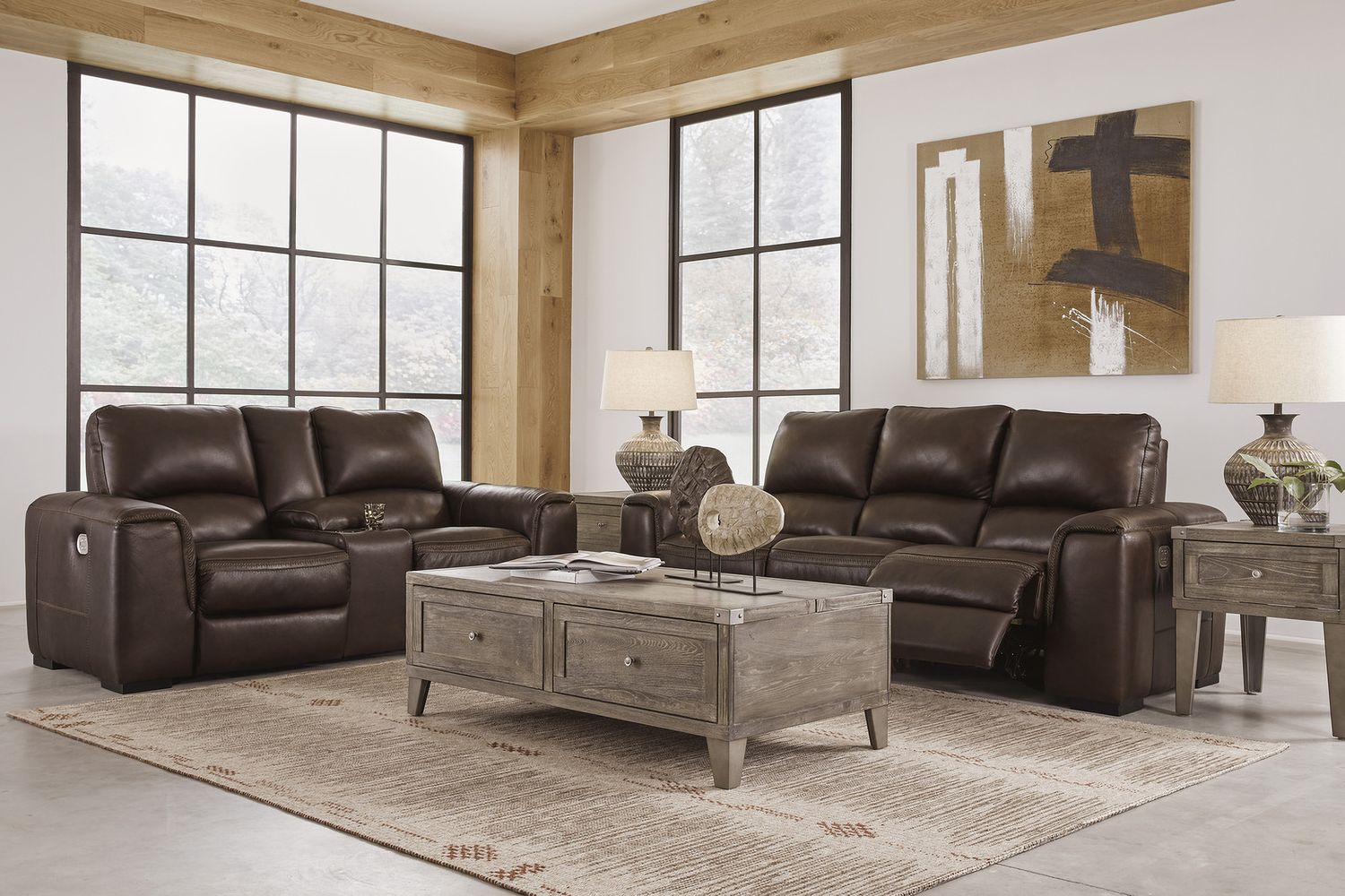 Alessandro Power Reclining Console Loveseat With Adjustable Headrest In Walnut U2550218