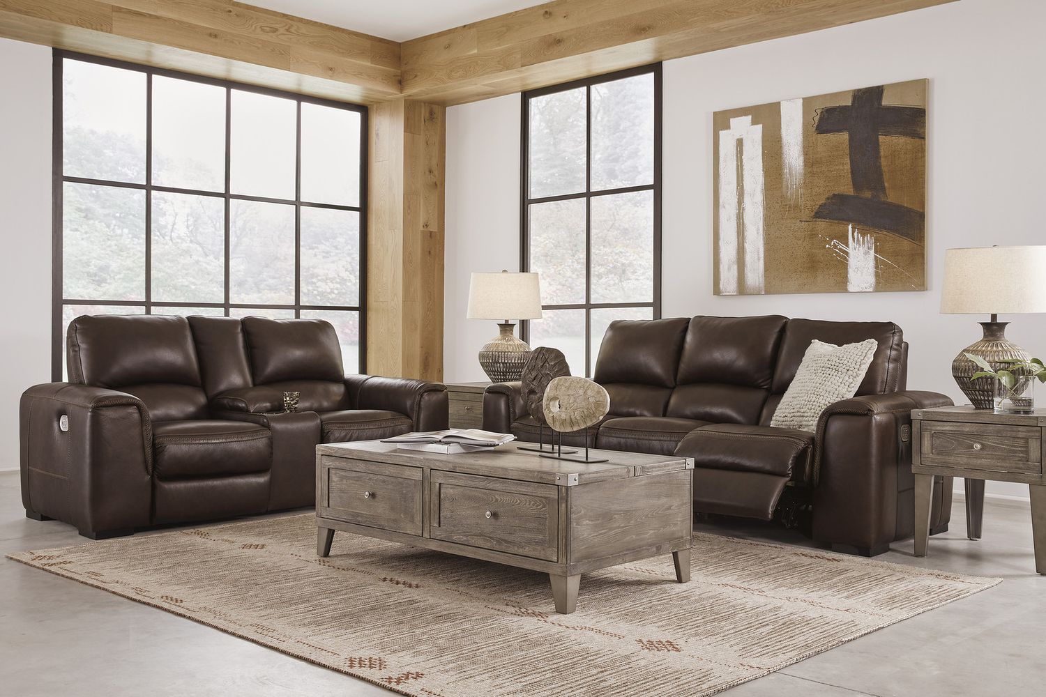 Alessandro Power Reclining Console Loveseat With Adjustable Headrest In Walnut U2550218