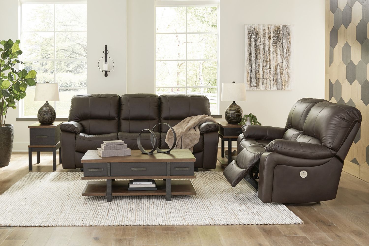 Leesworth Reclining Power Living Room Set In Dark Brown U43808U1