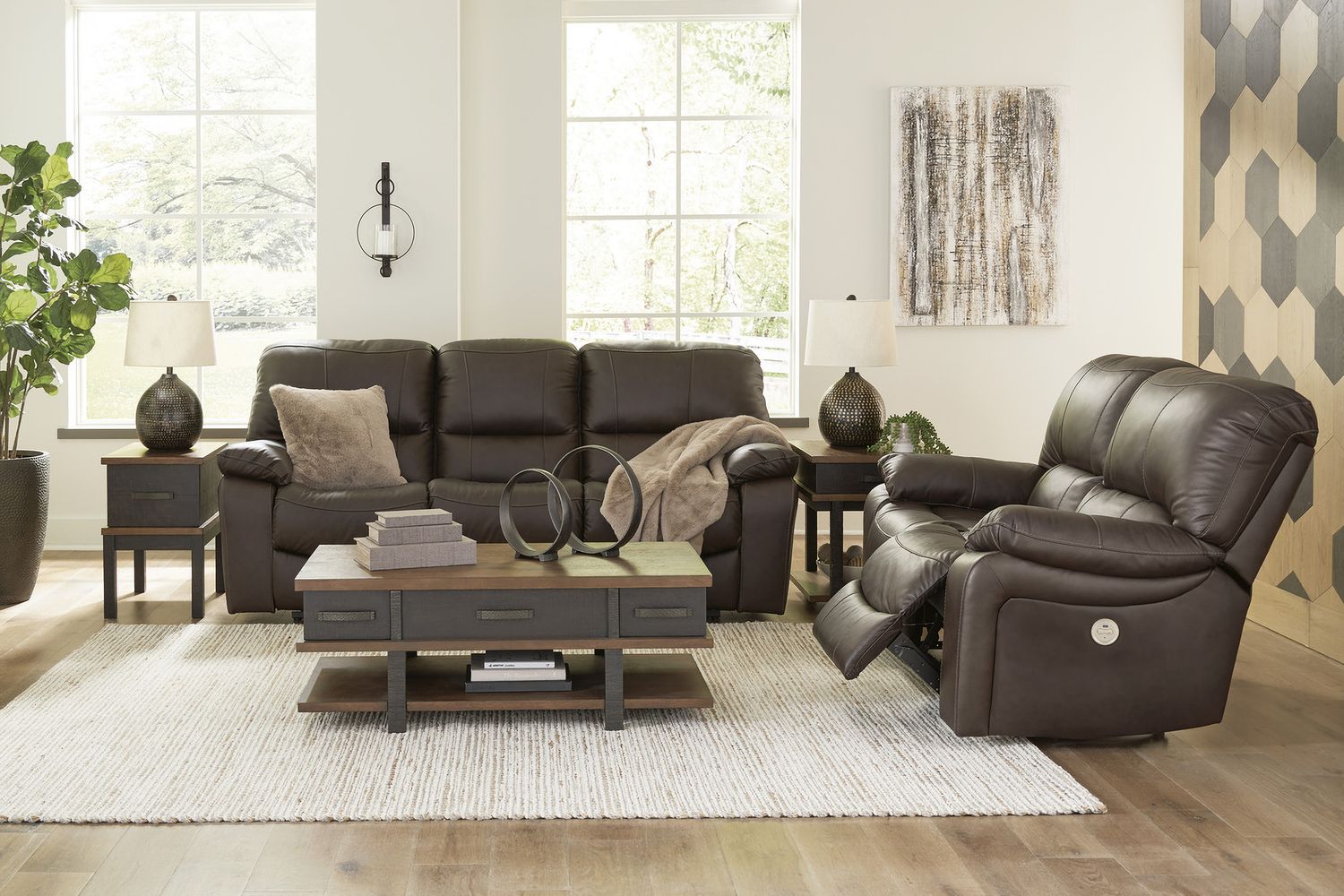 Leesworth Reclining Power Living Room Set In Dark Brown U43808U1