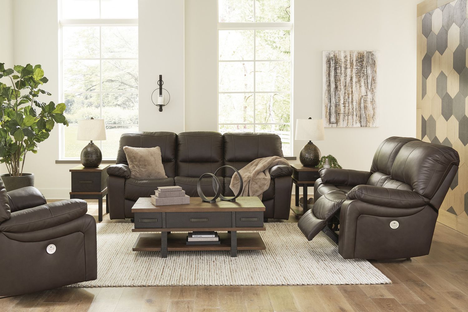 Leesworth Reclining Power Living Room Set In Dark Brown U43808U1