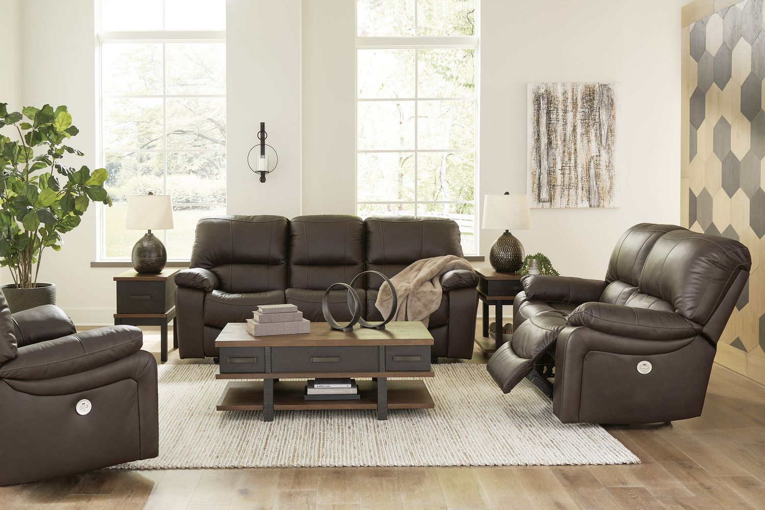 Leesworth Reclining Power Living Room Set In Dark Brown U43808U1