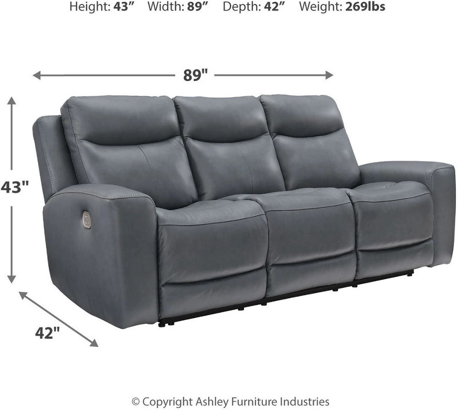 Mindanao Power Recliner Sofa with Adjustable Headrest In Steel U5950415