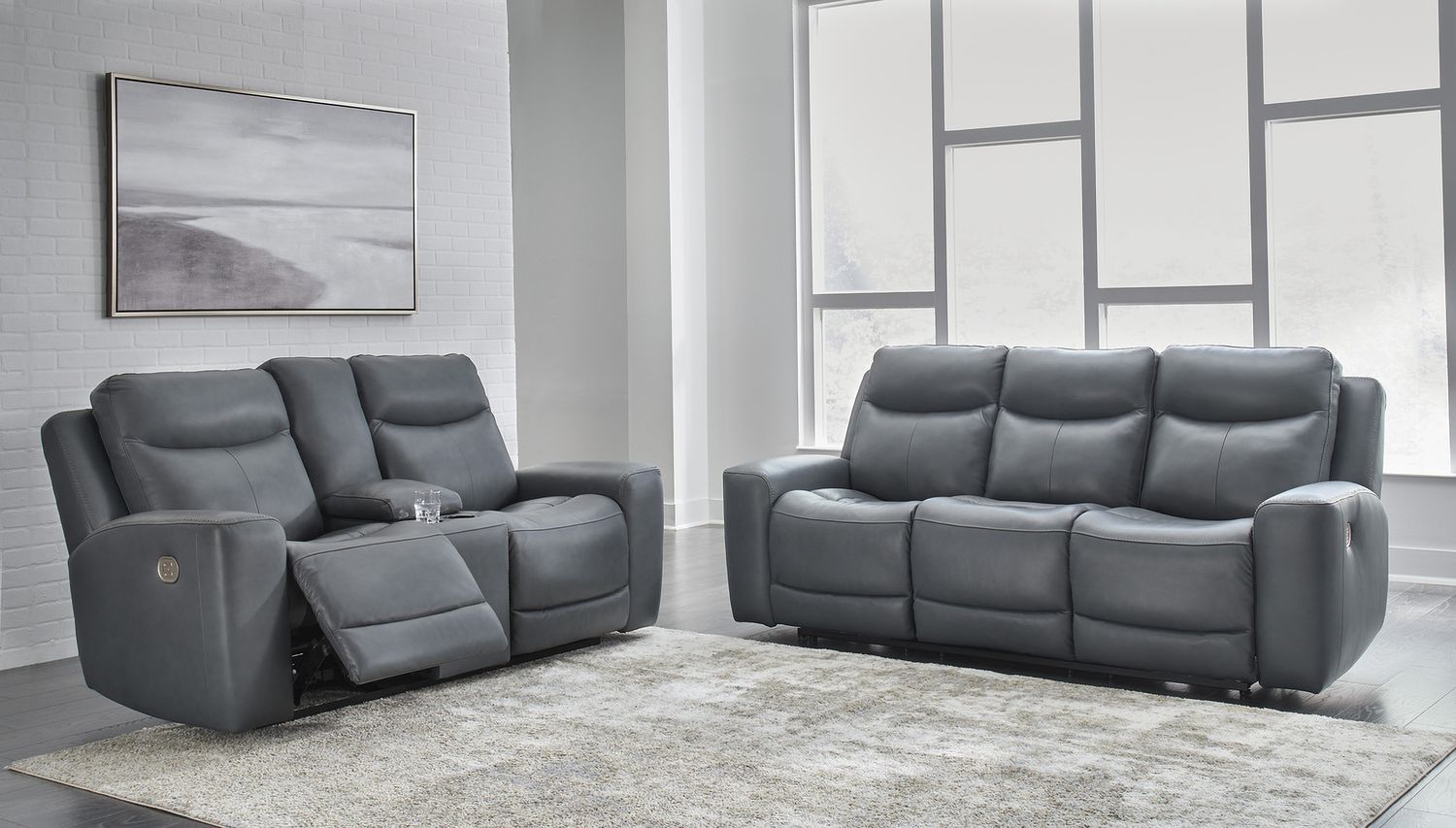 Mindanao Power Recliner Sofa with Adjustable Headrest In Steel U5950415