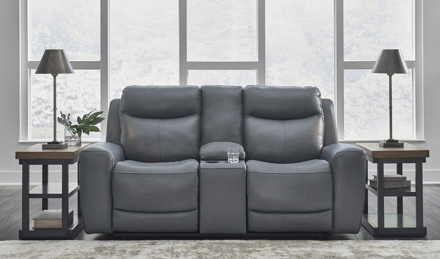 Mindanao Power Recliner Loveseat With Adjustable Headrest In Steel U5950418