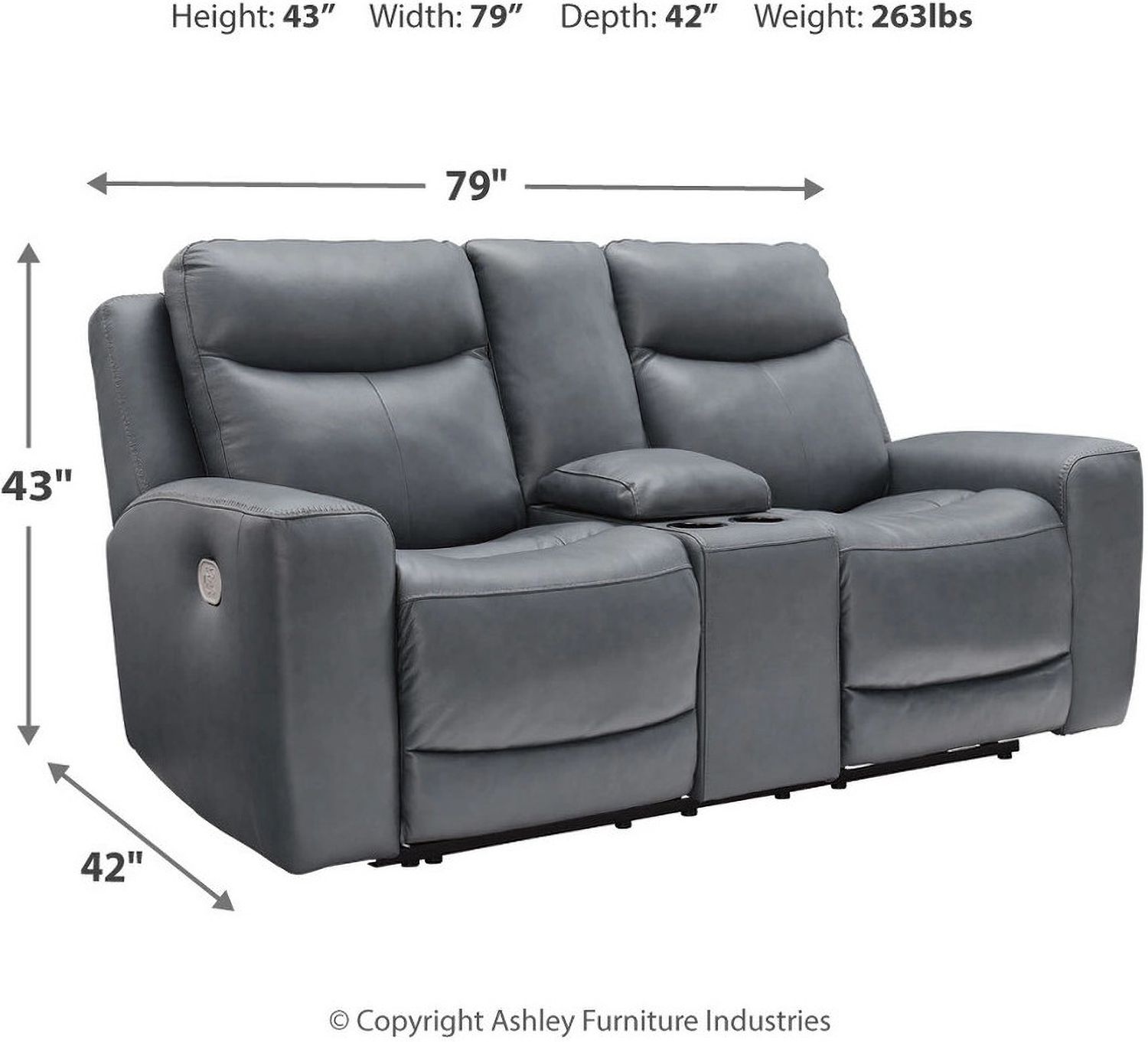 Mindanao Power Recliner Loveseat With Adjustable Headrest In Steel U5950418