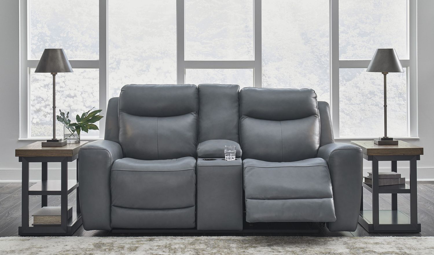 Mindanao Power Recliner Loveseat With Adjustable Headrest In Steel U5950418