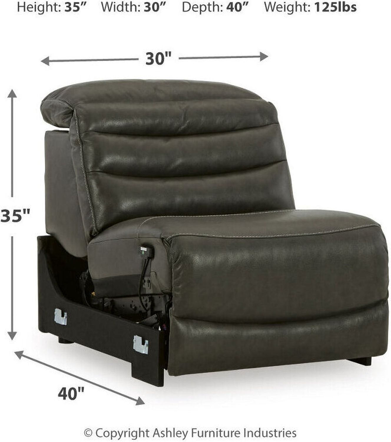 Center Line Power Armless Recliner with Adjustable Headrest In Dark Gray U6340431