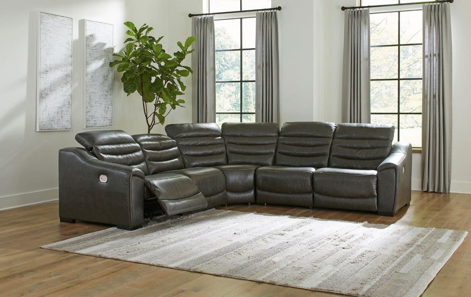 Center Line 5-Piece Power Reclining Sectional with Adjustable Headrest In Dark Gray U63404S3