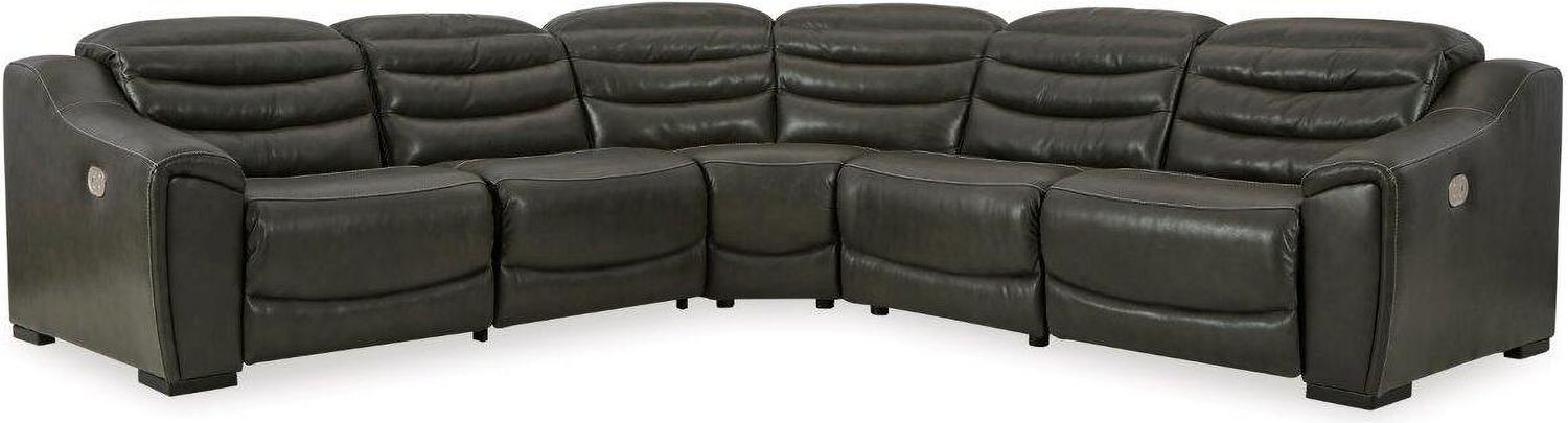 Center Line 5-Piece Power Reclining Sectional with Adjustable Headrest In Dark Gray U63404S3