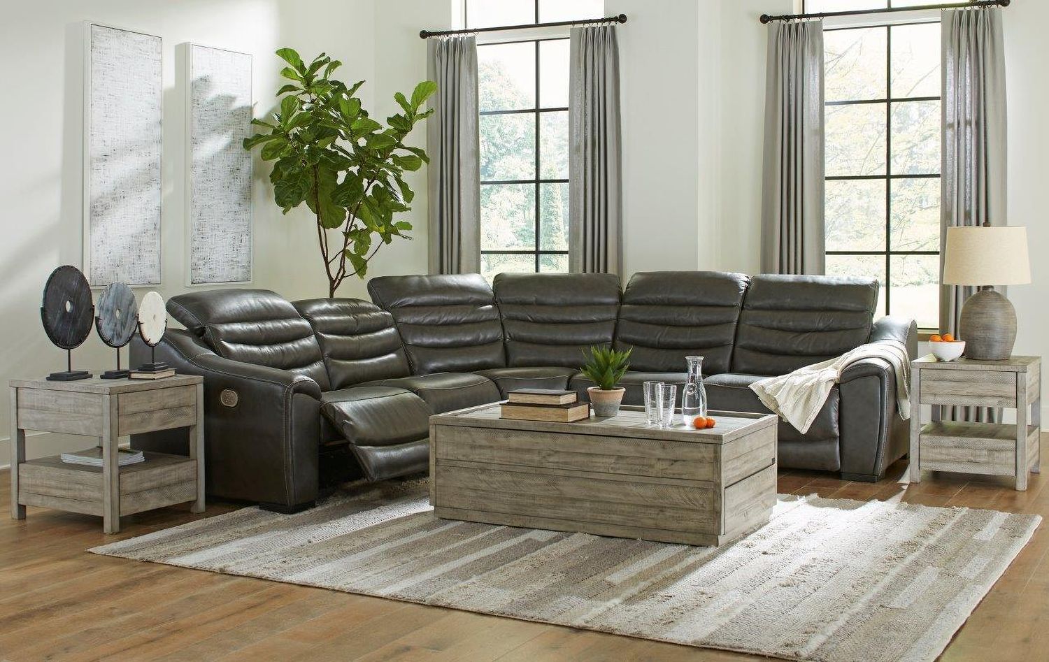 Center Line 5-Piece Power Reclining Sectional with Adjustable Headrest In Dark Gray U63404S3