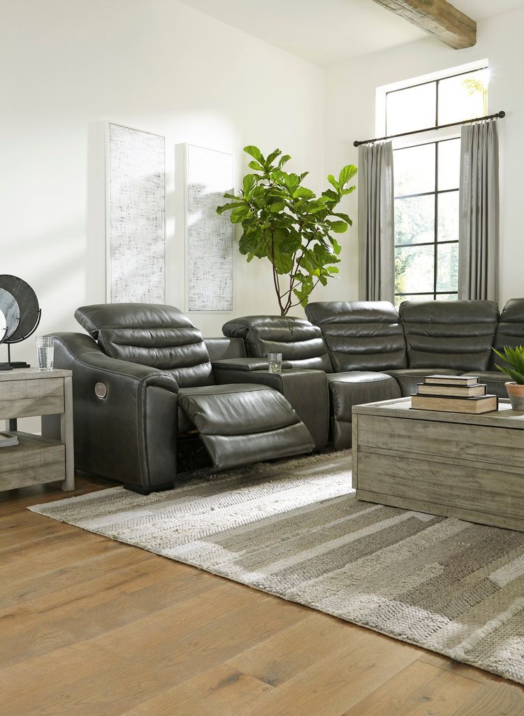 Center Line 5-Piece Power Reclining Sectional with Adjustable Headrest In Dark Gray U63404S3