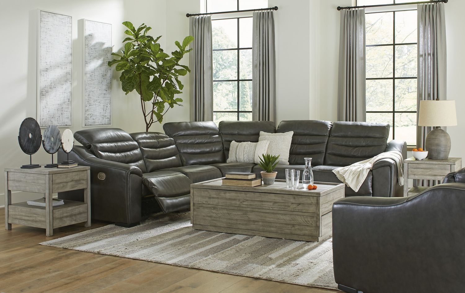 Center Line 5-Piece Power Reclining Sectional with Adjustable Headrest In Dark Gray U63404S3