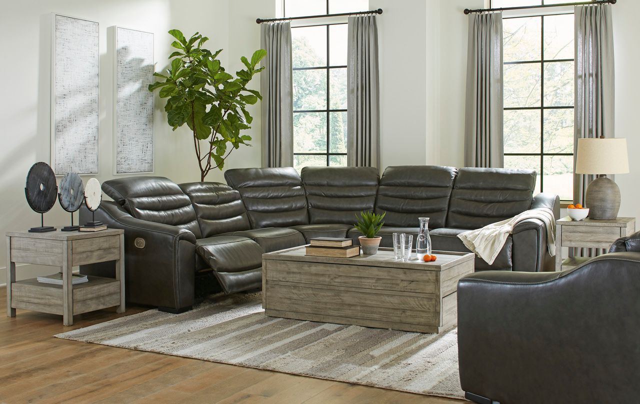 Center Line 5-Piece Power Reclining Sectional with Adjustable Headrest In Dark Gray U63404S3