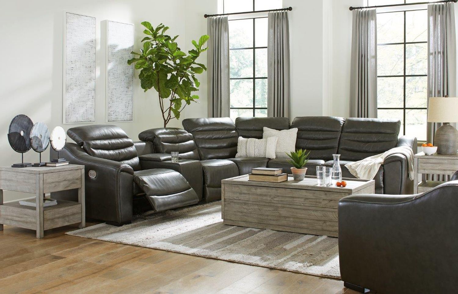 Center Line 6-Piece Power Reclining Sectional In Dark Gray U63404S4