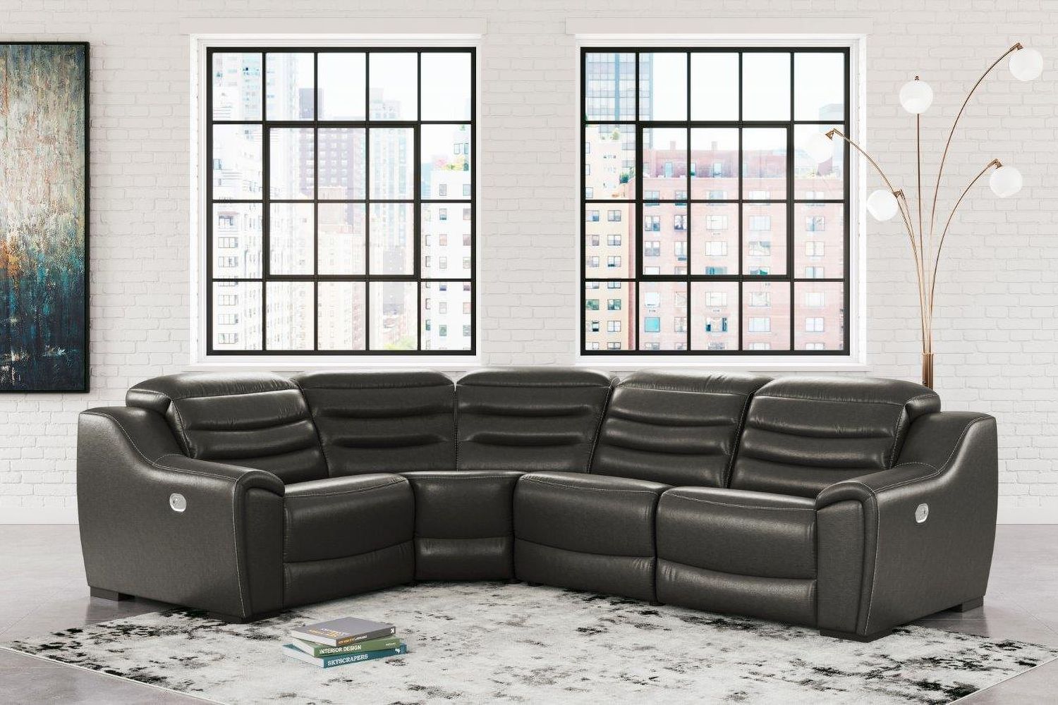 Center Line 4-Piece Power Reclining Sectional In Dark Gray U63404S6