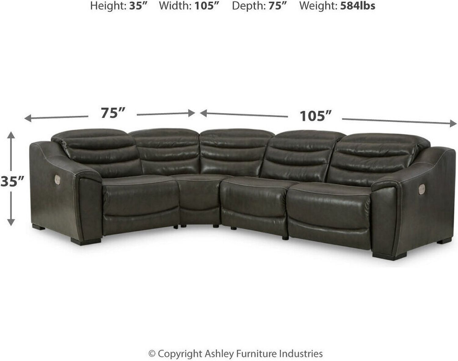 Center Line 4-Piece Power Reclining Sectional In Dark Gray U63404S6