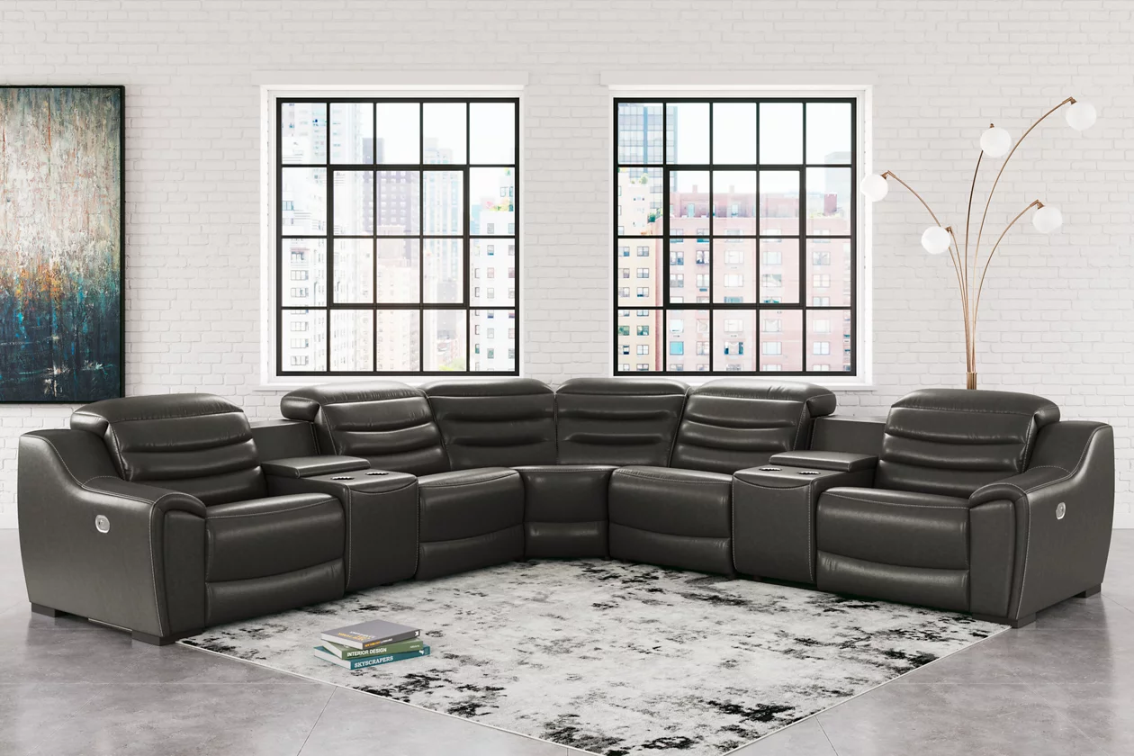 Center Line 7-Piece Power Reclining Sectional with Adjustable Headrest In Dark Gray U63404S7