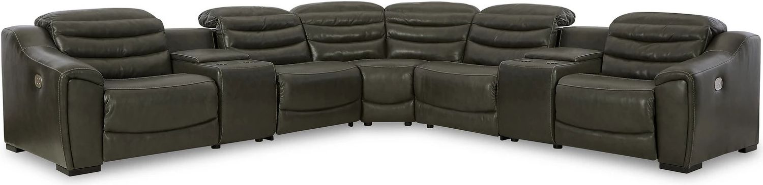 Center Line 7-Piece Power Reclining Sectional with Adjustable Headrest In Dark Gray U63404S7