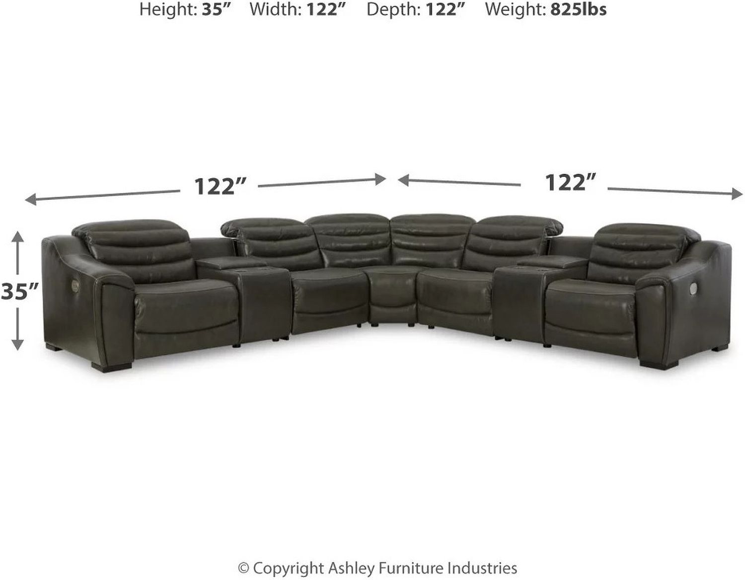 Center Line 7-Piece Power Reclining Sectional with Adjustable Headrest In Dark Gray U63404S7