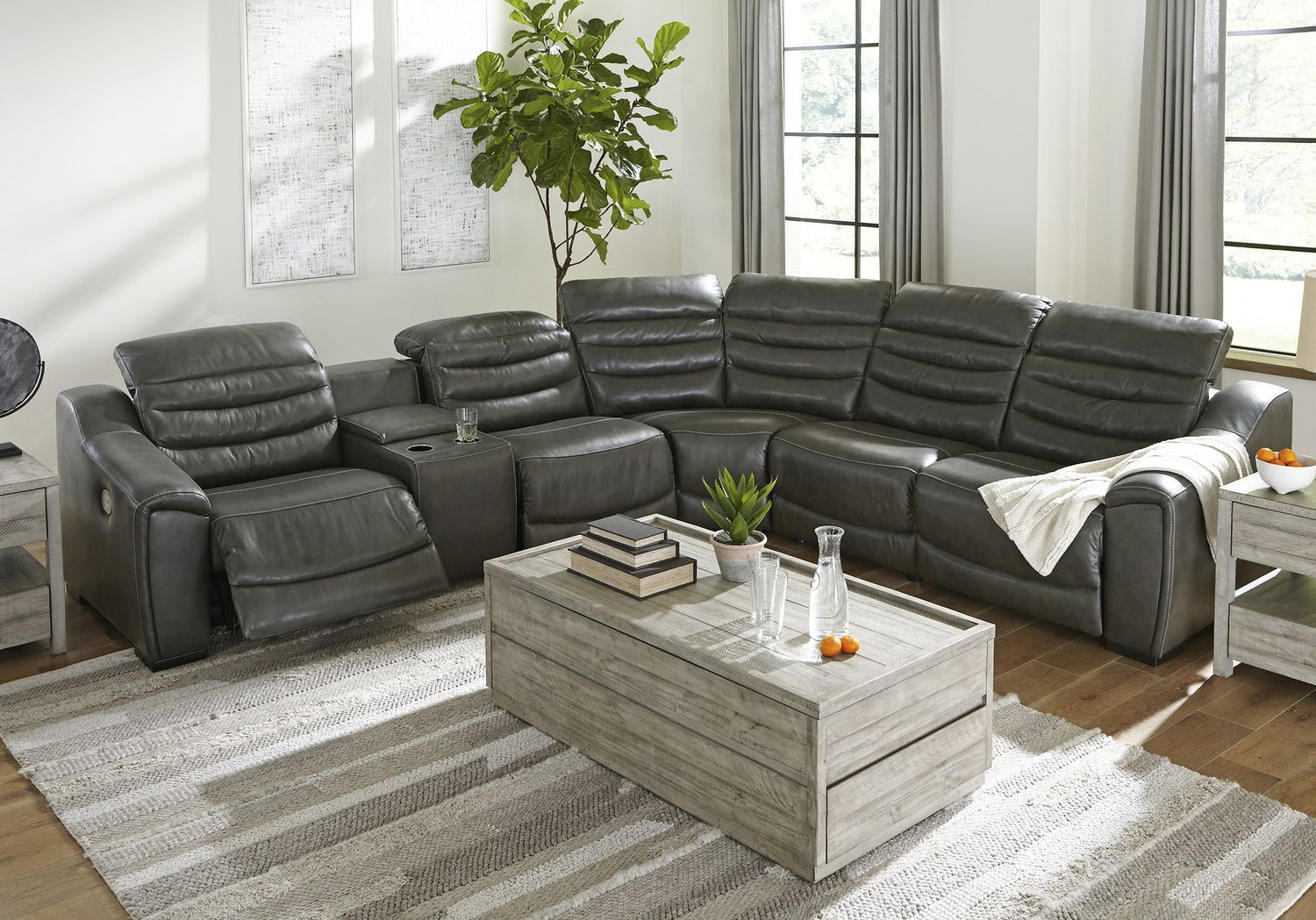 Center Line 7-Piece Power Reclining Sectional with Adjustable Headrest In Dark Gray U63404S7