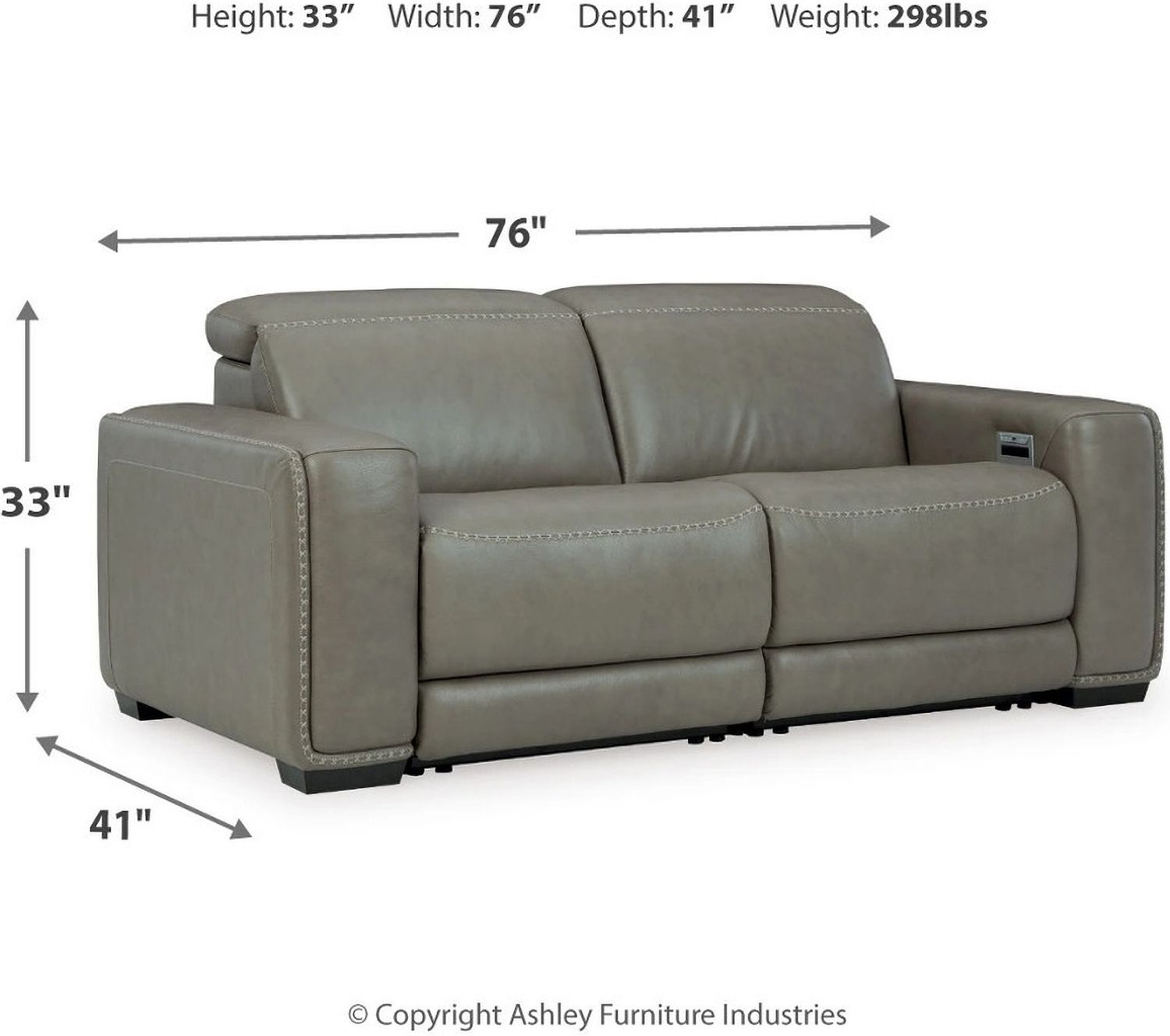 Correze Leather Power Reclining Loveseat In Gray U94202S10