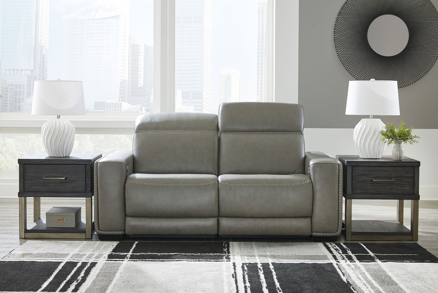 Correze Leather Power Reclining Loveseat In Gray U94202S10