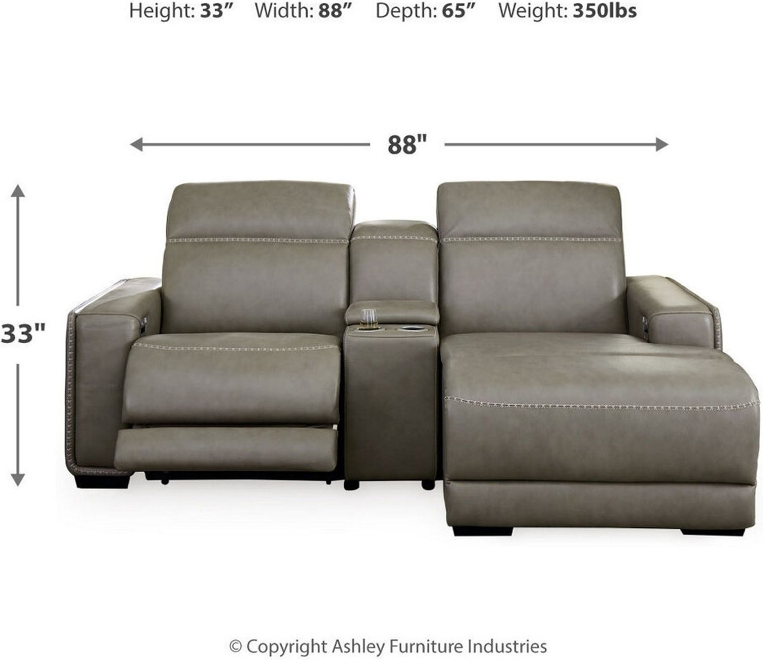Correze 3-Piece Console Power Reclining Sectional In Gray U94202S11