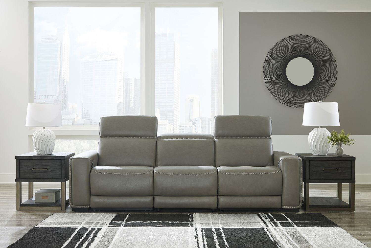 Correze Power Reclining Leather Sofa In Gray U94202S2