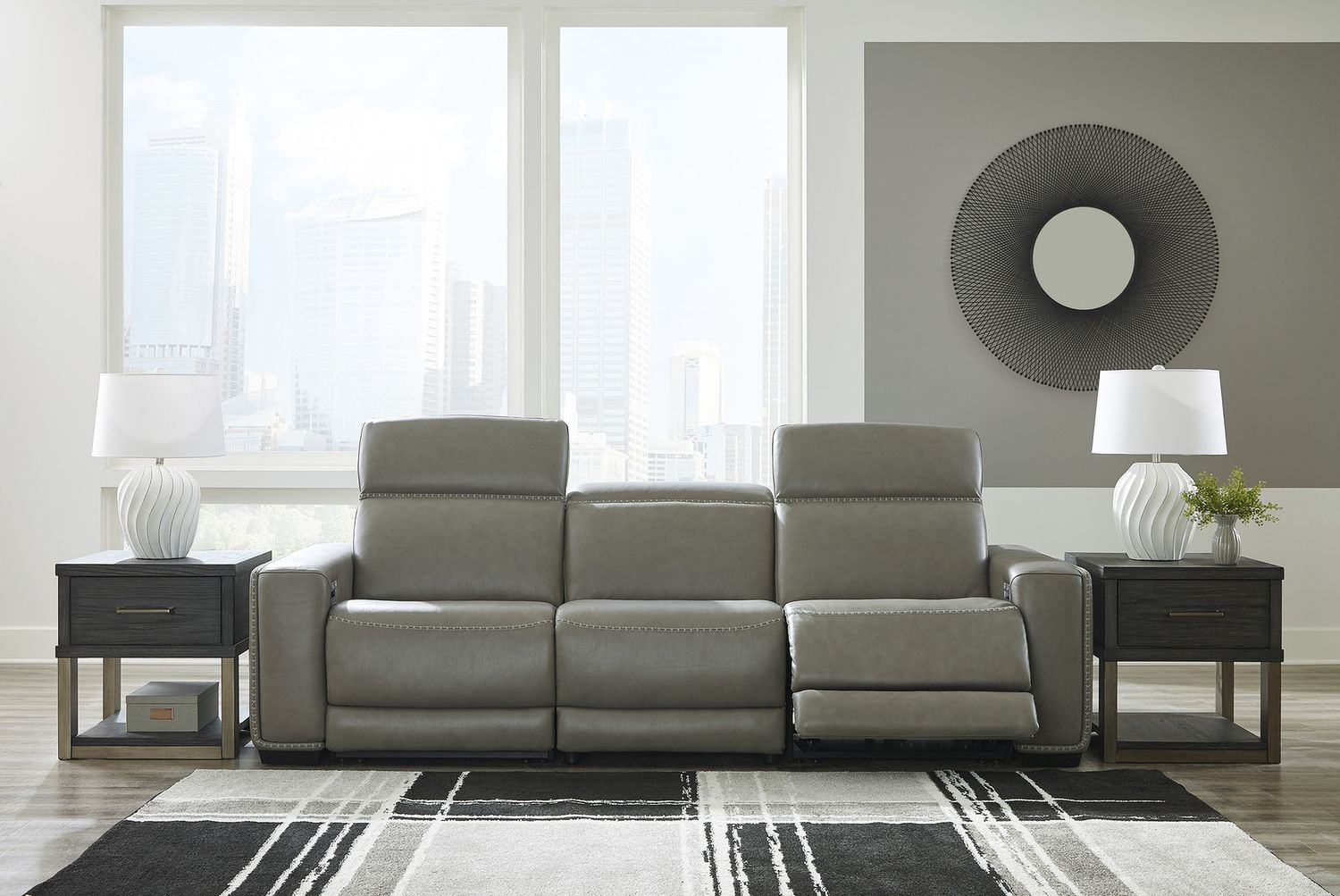Correze Power Reclining Leather Sofa In Gray U94202S2