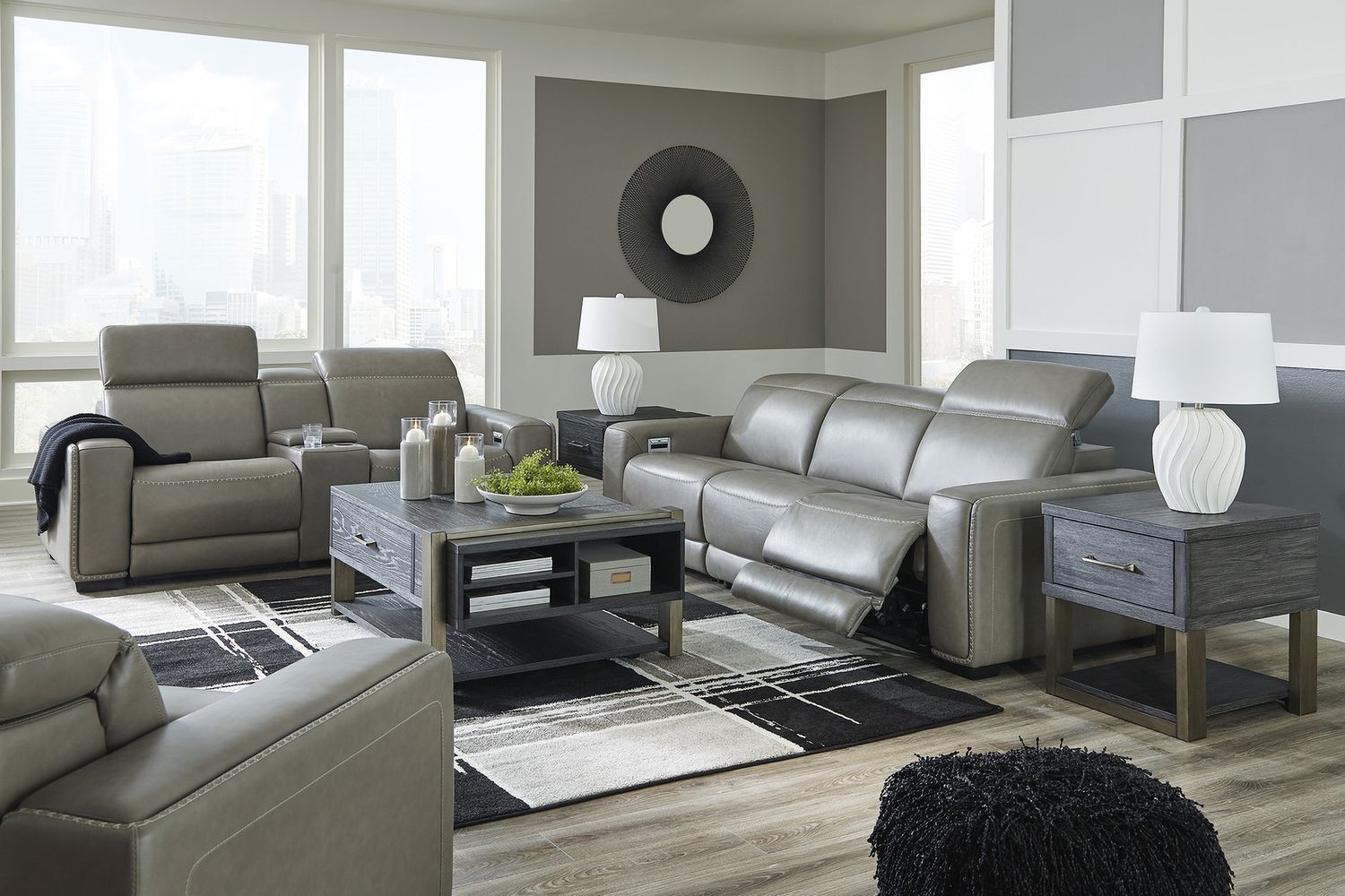 Correze Power Reclining Leather Sofa In Gray U94202S2