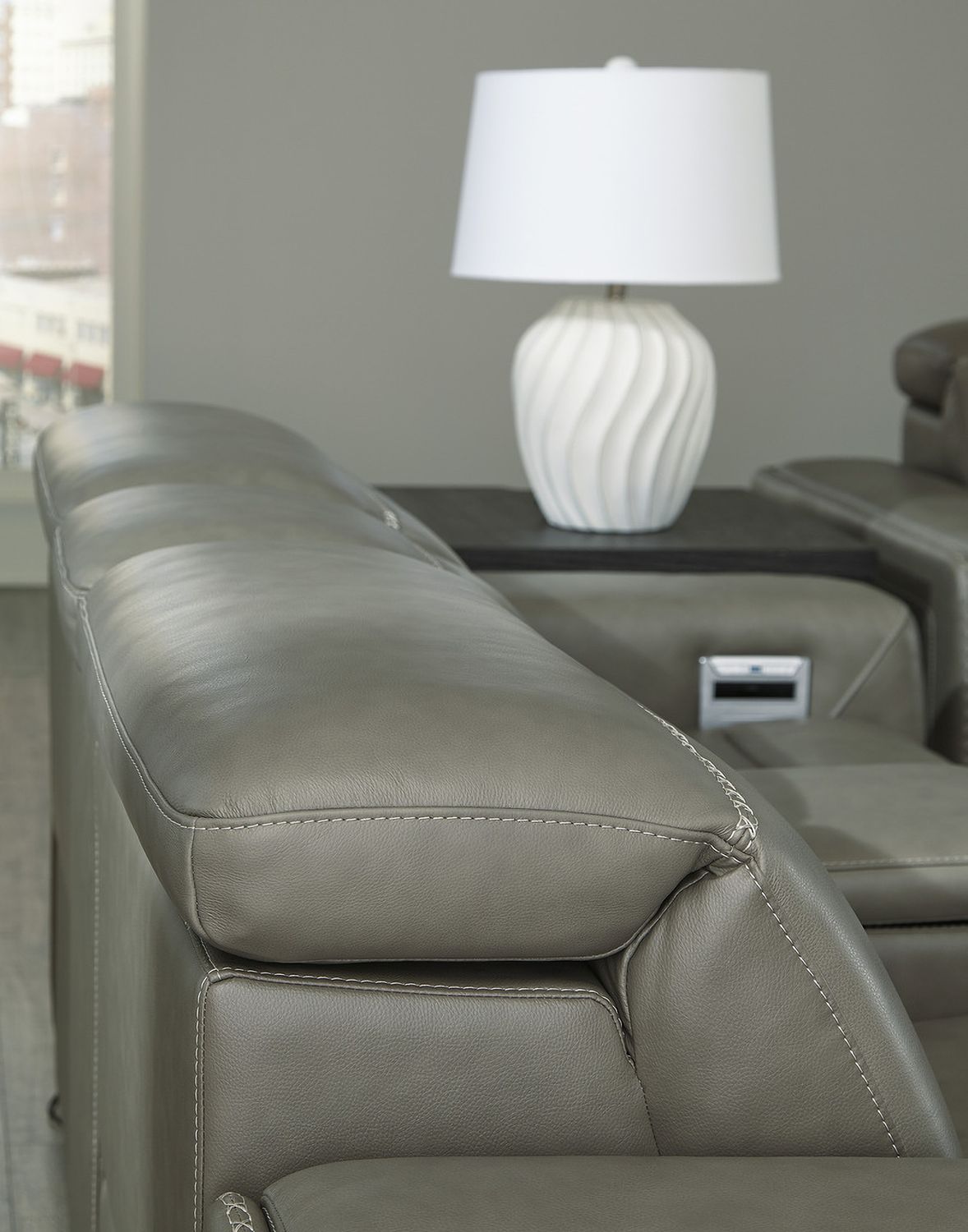 Correze Power Reclining Leather Sofa In Gray U94202S2