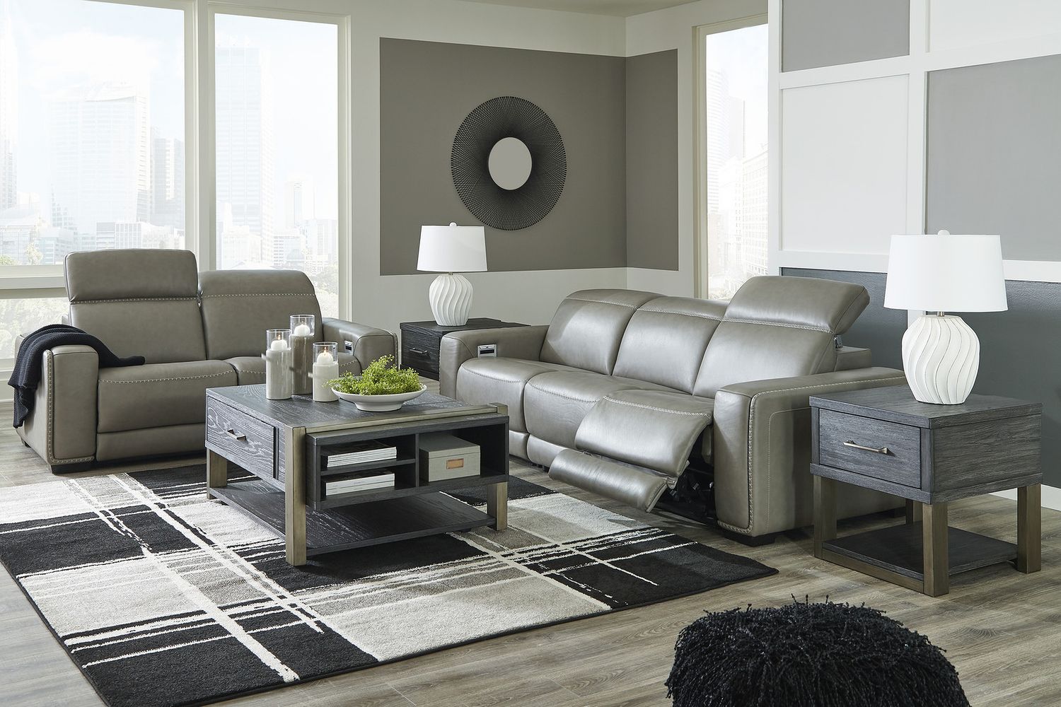 Correze Power Reclining Leather Sofa In Gray U94202S2