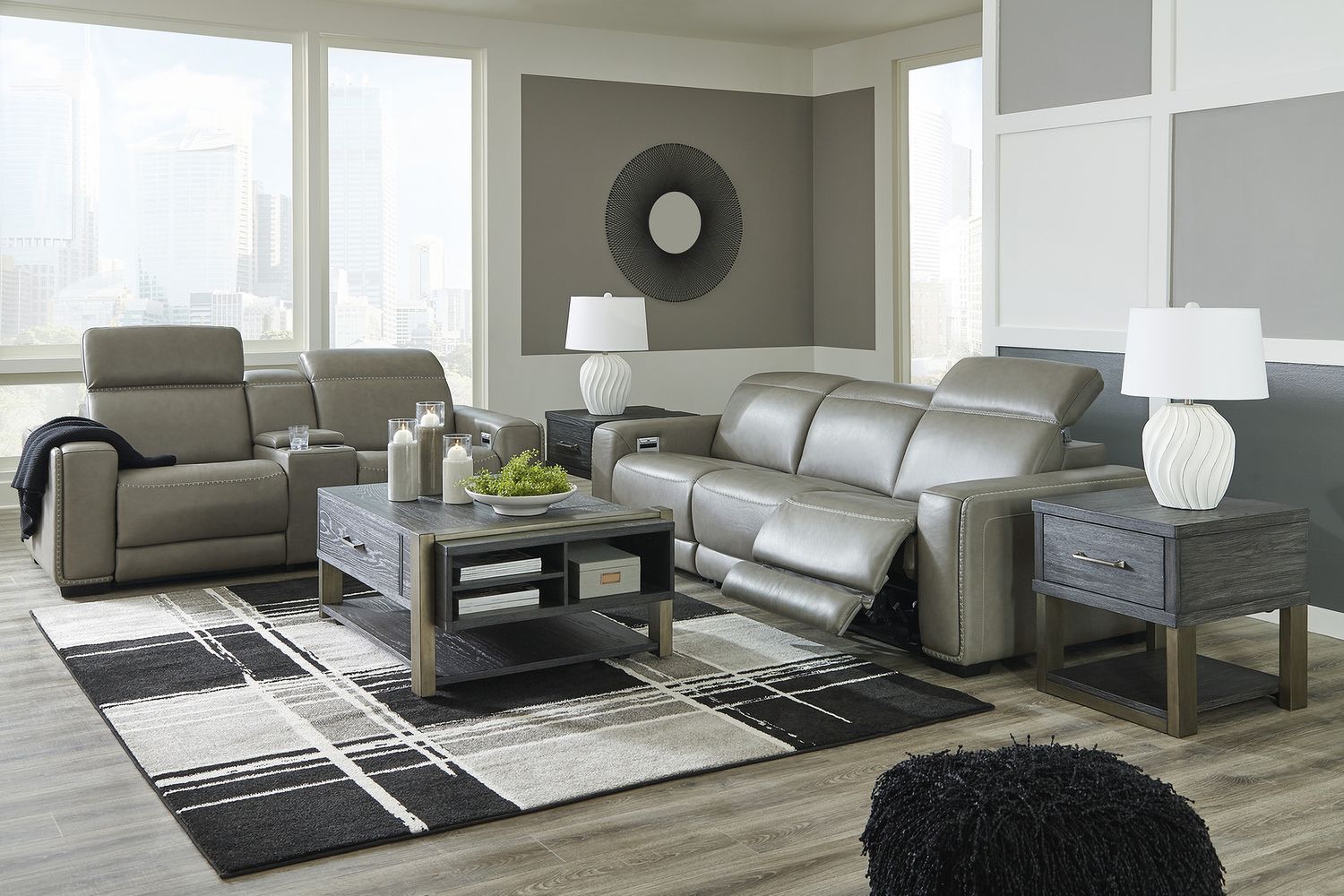 Correze Power Reclining Leather Sofa In Gray U94202S2