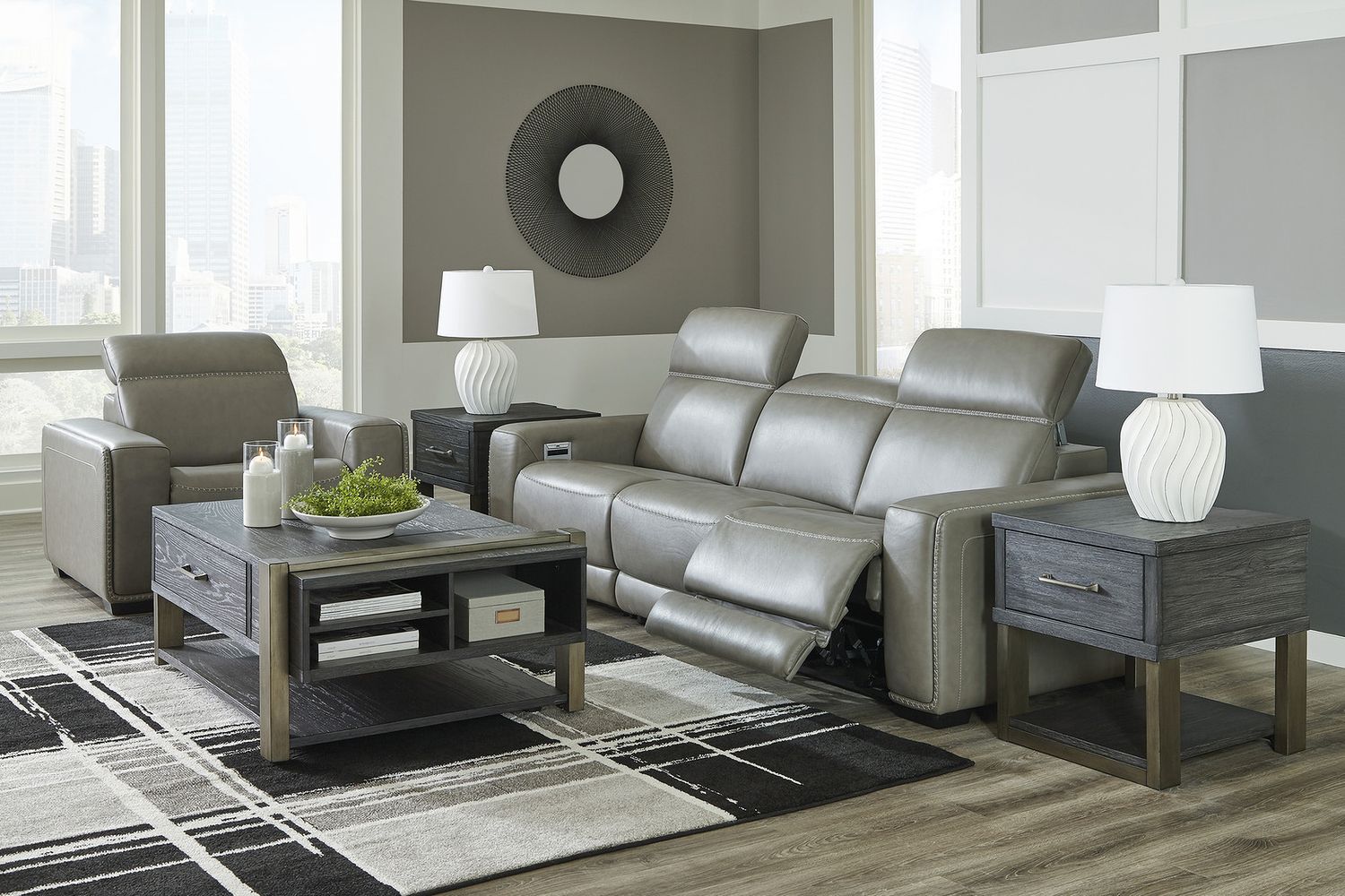Correze Power Reclining Leather Sofa In Gray U94202S2