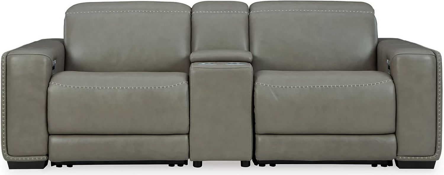 Correze Leather Power Reclining Console Loveseat In Gray U94202S3