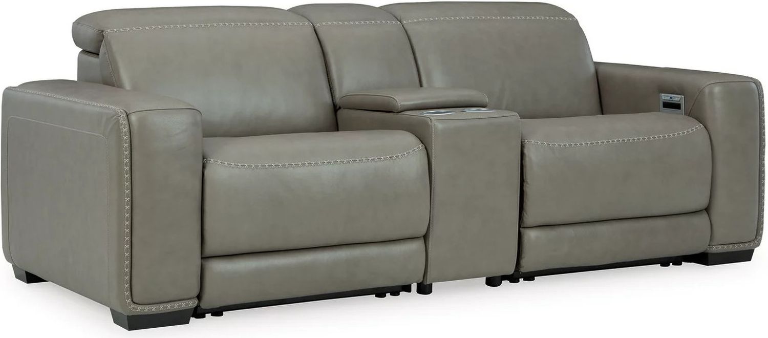 Correze Leather Power Reclining Console Loveseat In Gray U94202S3