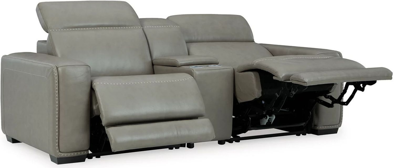 Correze Leather Power Reclining Console Loveseat In Gray U94202S3