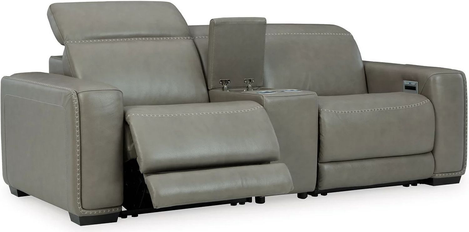 Correze Leather Power Reclining Console Loveseat In Gray U94202S3