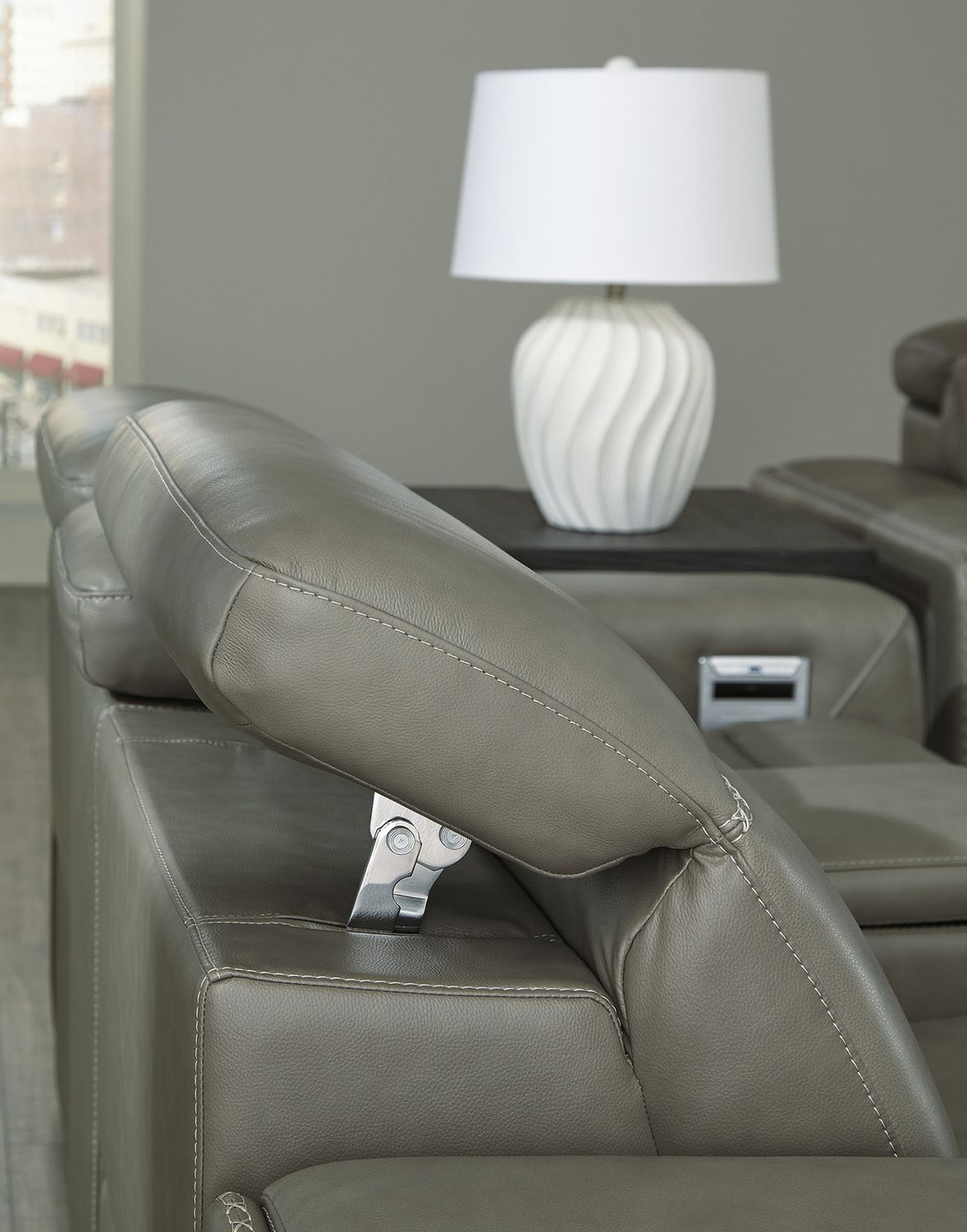 Correze Leather Power Reclining Console Loveseat In Gray U94202S3