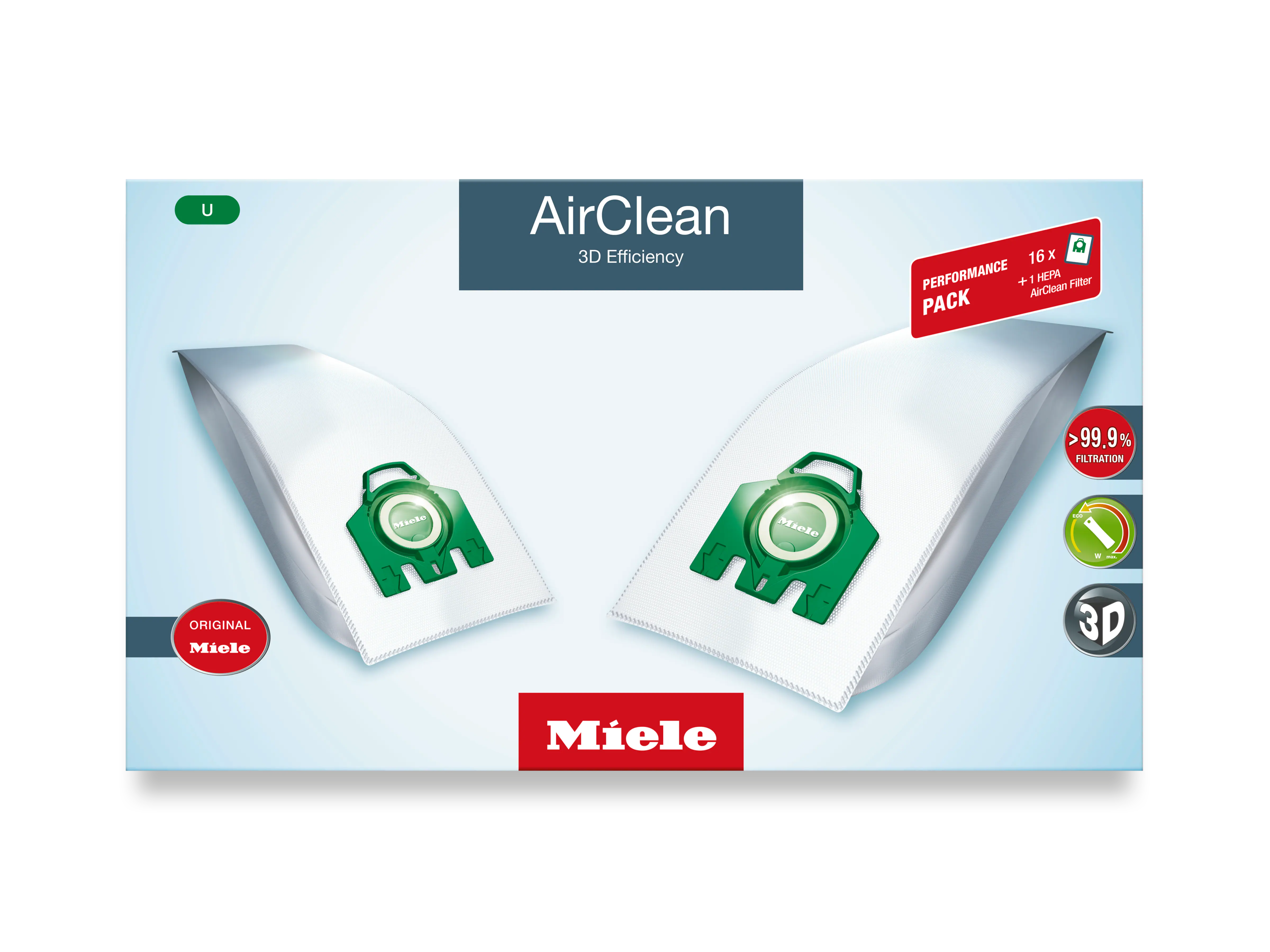 Performance Pack AirClean 3D Efficiency U 16 dustbags and 1 HEPA AirClean filter at a discount price UHA30PERFORMANCEAIRCLEAN3D