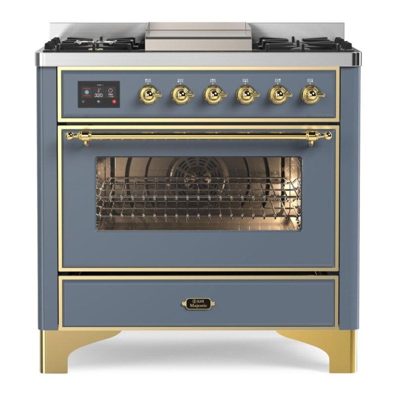 Majestic II Series 36 inch Freestanding Dual Fuel Range with Natural Gas, 6 Sealed Brass Burners, 3.5 cu. ft. Total Oven Capacity, Griddle, Convection Oven, Continuous Grates, Viewing Window, UM09FDNS3BGG