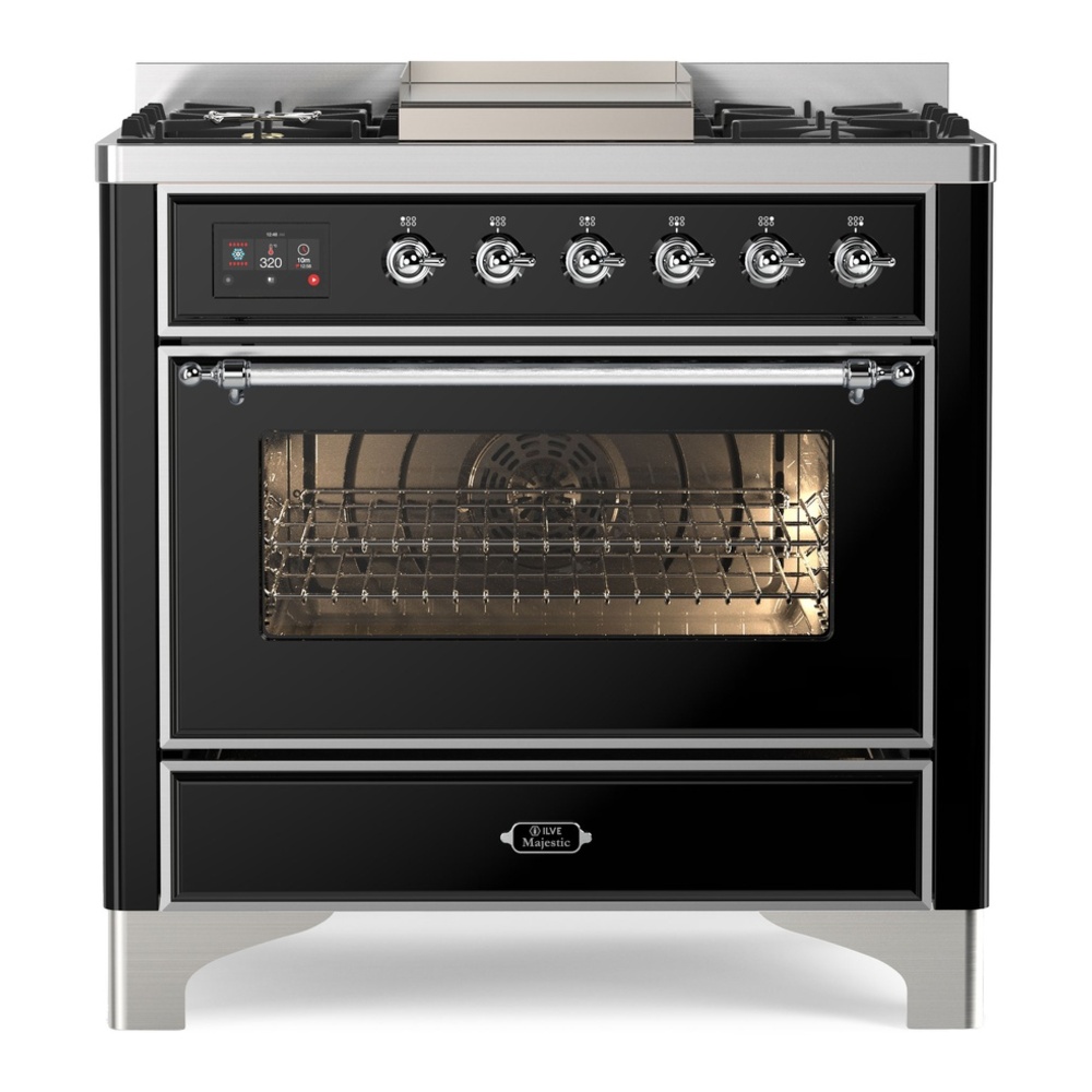 Majestic II 36 inch Dual Fuel Range with 6 Black Burners, Griddle UM09FDNS3BKC