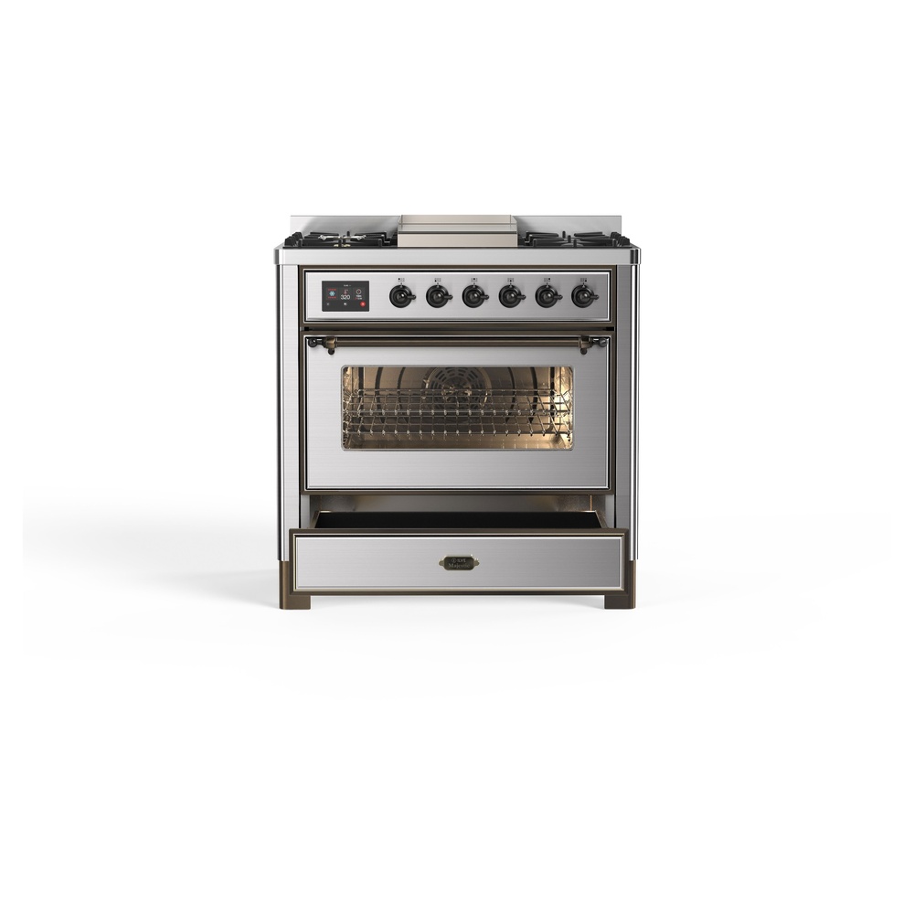Majestic II 36 inch Dual Fuel Range with 6 Black Burners, Griddle UM09FDNS3SSB